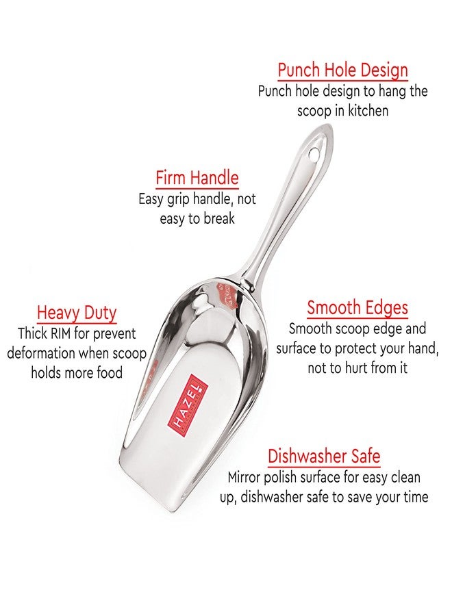 هايزل ملعقة ومغرفة من الفولاذ المقاوم للصدأ من هازل | مغرفة للدقيق والحبوب والأطعمة الجافة والحلوى والتوابل | مغارف فولاذية لمحلات البقالة | ملحقات ومعدات محلات البقالة، كبيرة، فضية - Image 3